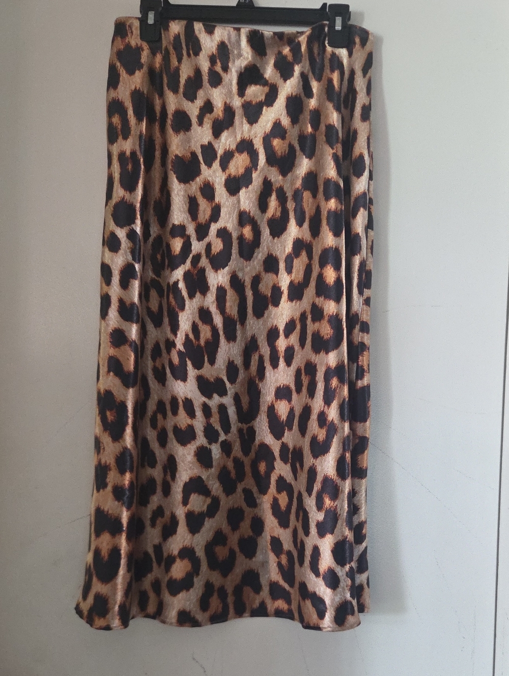 Leopard Print Satin Midi Skirt - Brown & Black